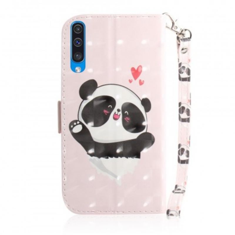 Fliptok / Bőrtok Samsung Galaxy A50 szíjjal Panda Love With Lanyard