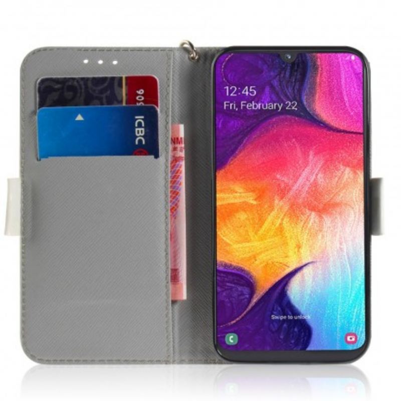 Fliptok / Bőrtok Samsung Galaxy A50 szíjjal Paradicsom A Macskán Egy Szíjjal