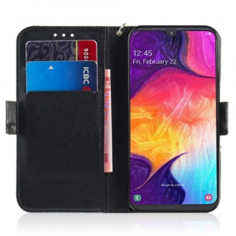 Fliptok / Bőrtok Samsung Galaxy A50 szíjjal Szürke Macska Szíjjal