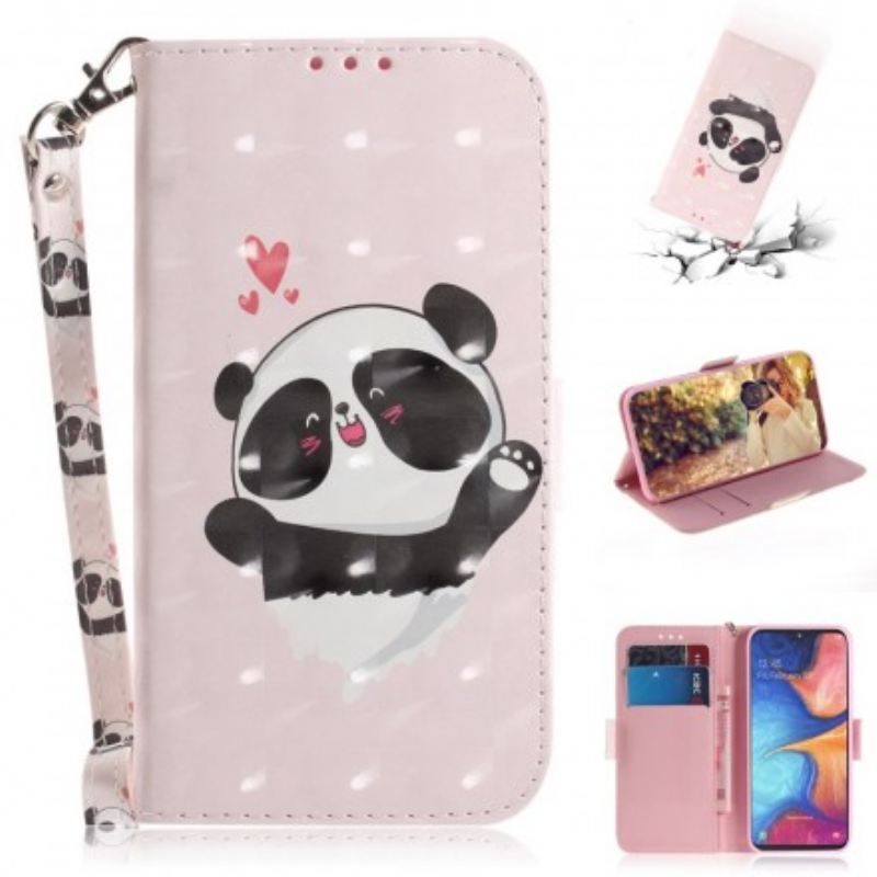 Fliptok / Bőrtok Samsung Galaxy A20e szíjjal Panda Love With Lanyard