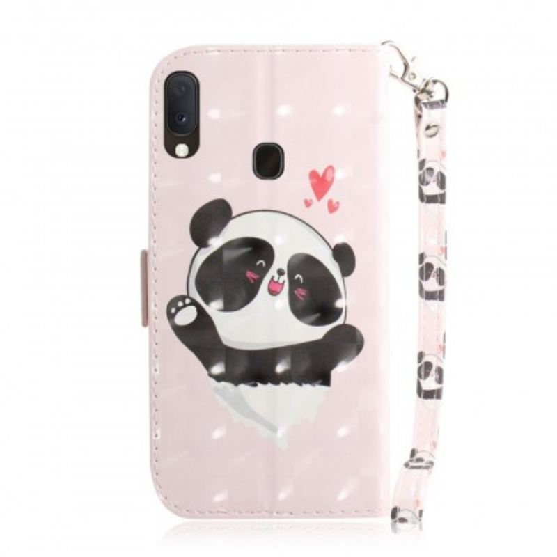 Fliptok / Bőrtok Samsung Galaxy A20e szíjjal Panda Love With Lanyard