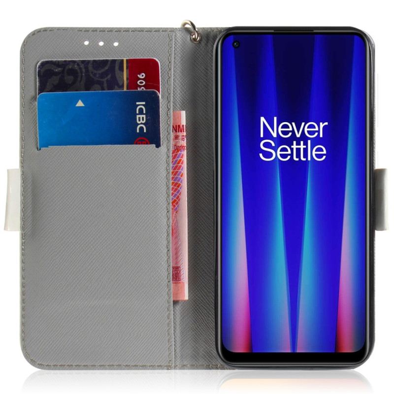 Fliptok / Bőrtok OnePlus Nord 2T 5G szíjjal Aranyos Tanga Macska