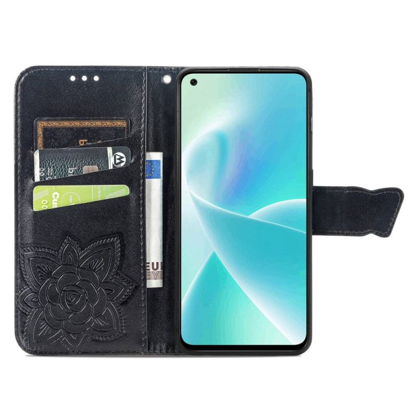 Fliptok OnePlus Nord 2T 5G szíjjal Butterfly Lanyard Kártyatartó