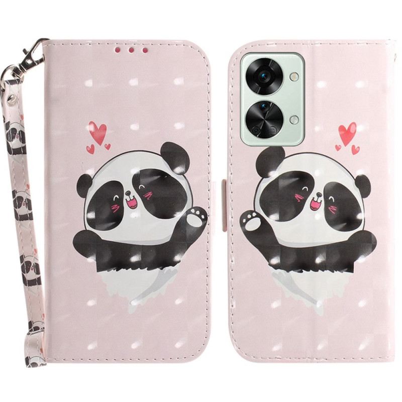 Fliptok OnePlus Nord 2T 5G szíjjal Panda Love With Lanyard