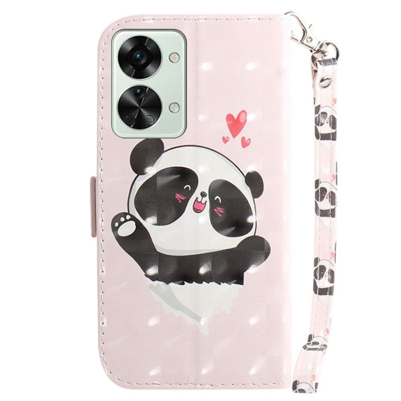 Fliptok OnePlus Nord 2T 5G szíjjal Panda Love With Lanyard