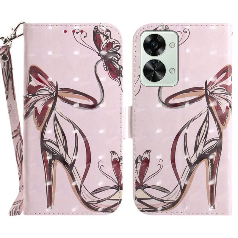 Fliptok OnePlus Nord 2T 5G szíjjal Strappy Butterfly Magassarkú