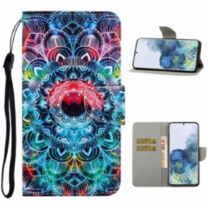 Fliptok / Bőrtok Samsung Galaxy S21 Ultra 5G szíjjal Feltűnő Strappy Mandala