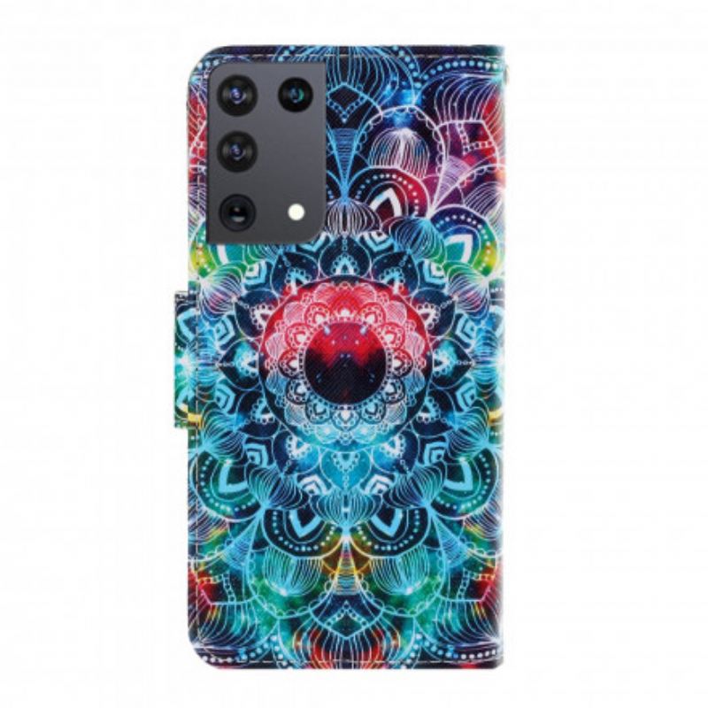 Fliptok / Bőrtok Samsung Galaxy S21 Ultra 5G szíjjal Feltűnő Strappy Mandala