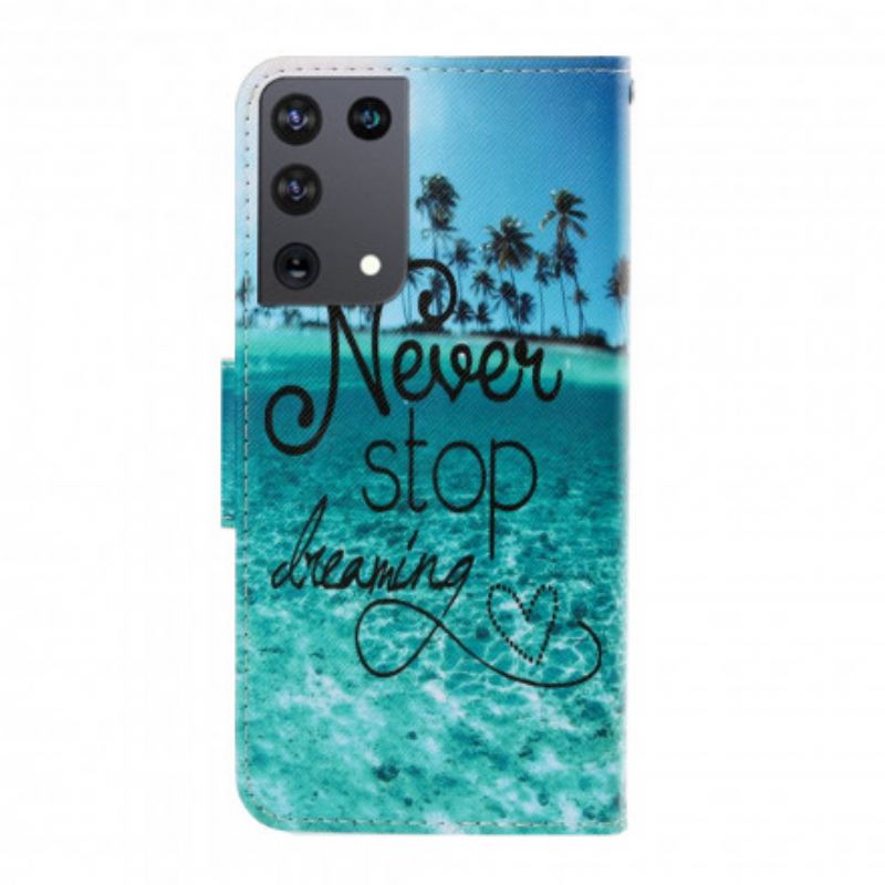 Fliptok Samsung Galaxy S21 Ultra 5G szíjjal Never Stop Dreaming Navy Strappy