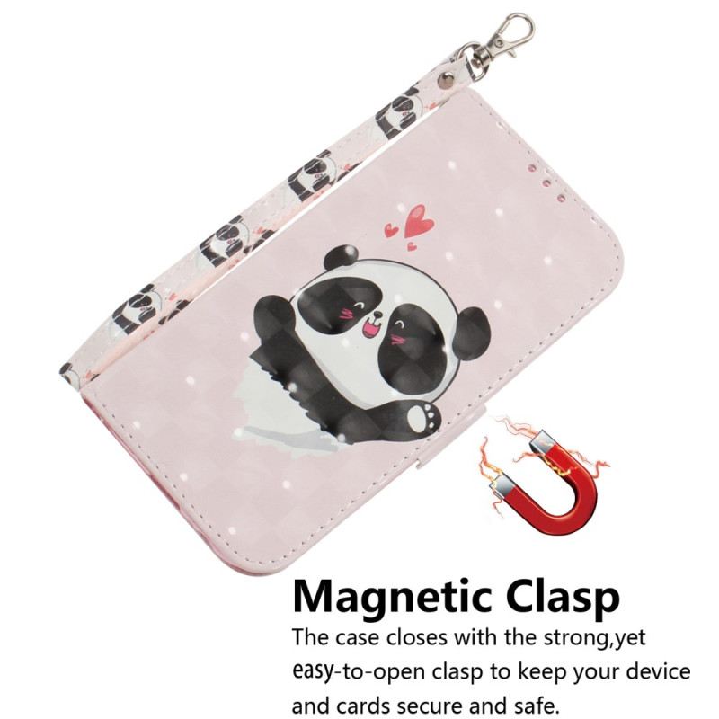 Fliptok / Bőrtok Honor Magic 5 Lite szíjjal Panda Love With Lanyard