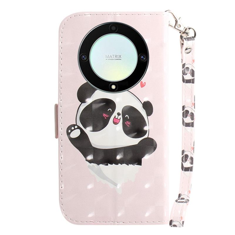 Fliptok / Bőrtok Honor Magic 5 Lite szíjjal Panda Love With Lanyard