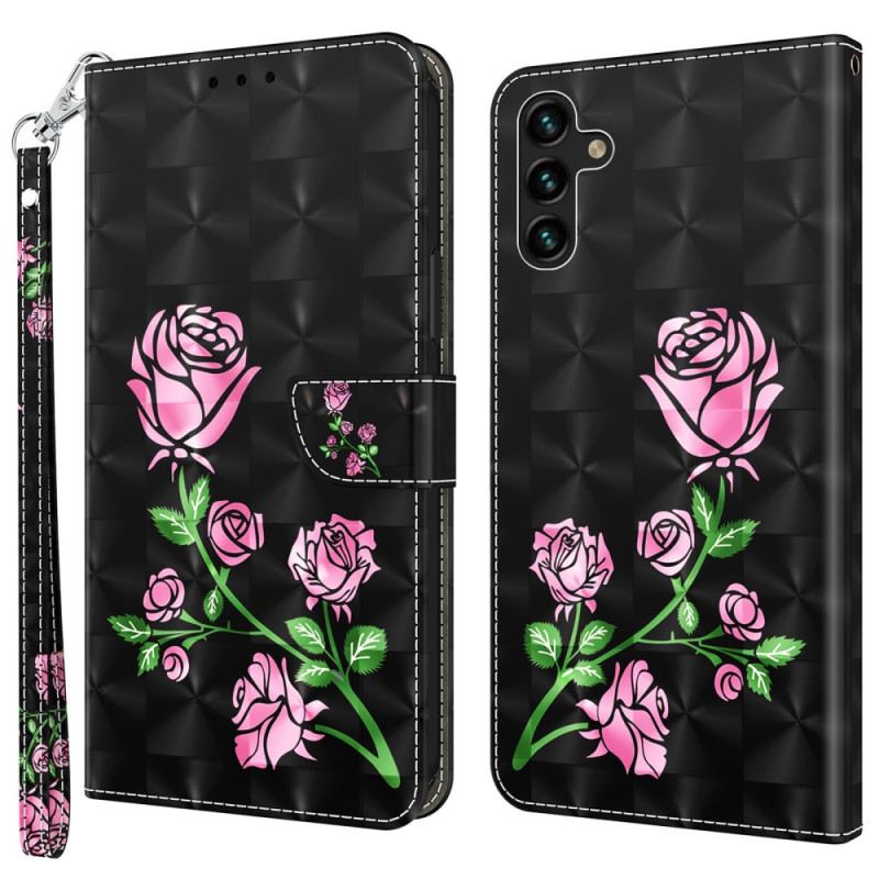 Fliptok / Bőrtok Samsung Galaxy A14 / A14 5G szíjjal Strap Roses