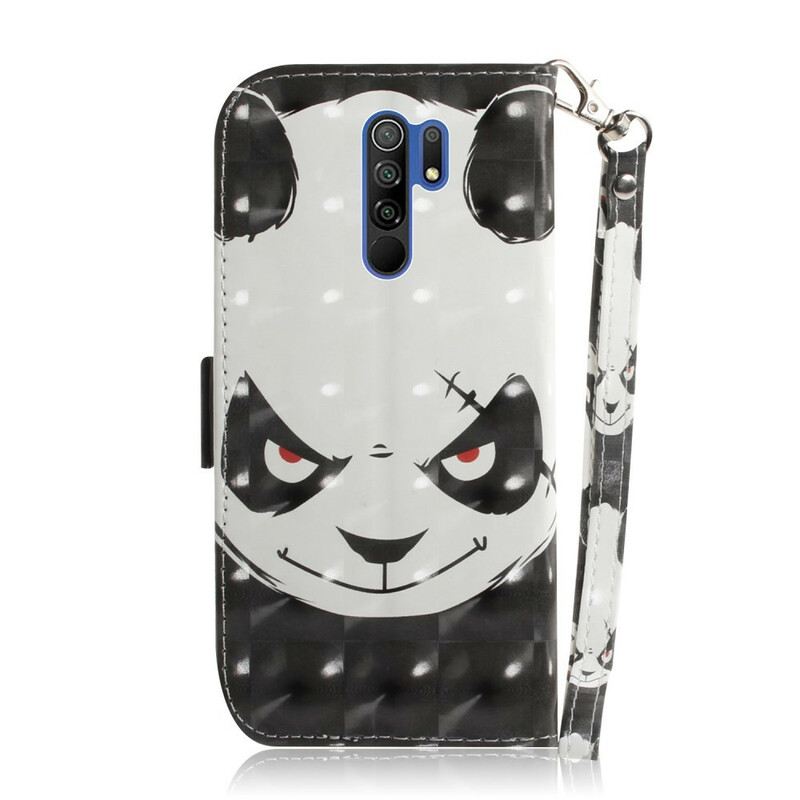 Fliptok / Bőrtok Xiaomi Redmi 9 szíjjal Dühös Panda Zsinórral