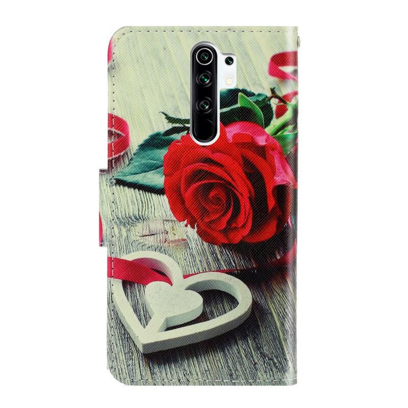 Fliptok Xiaomi Redmi 9 szíjjal Romantikus Rózsa Pánttal