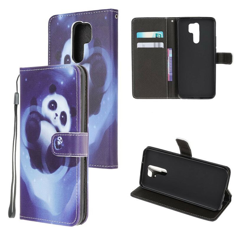 Kinyitható Tokok Xiaomi Redmi 9 szíjjal Panda Space Kötéllel