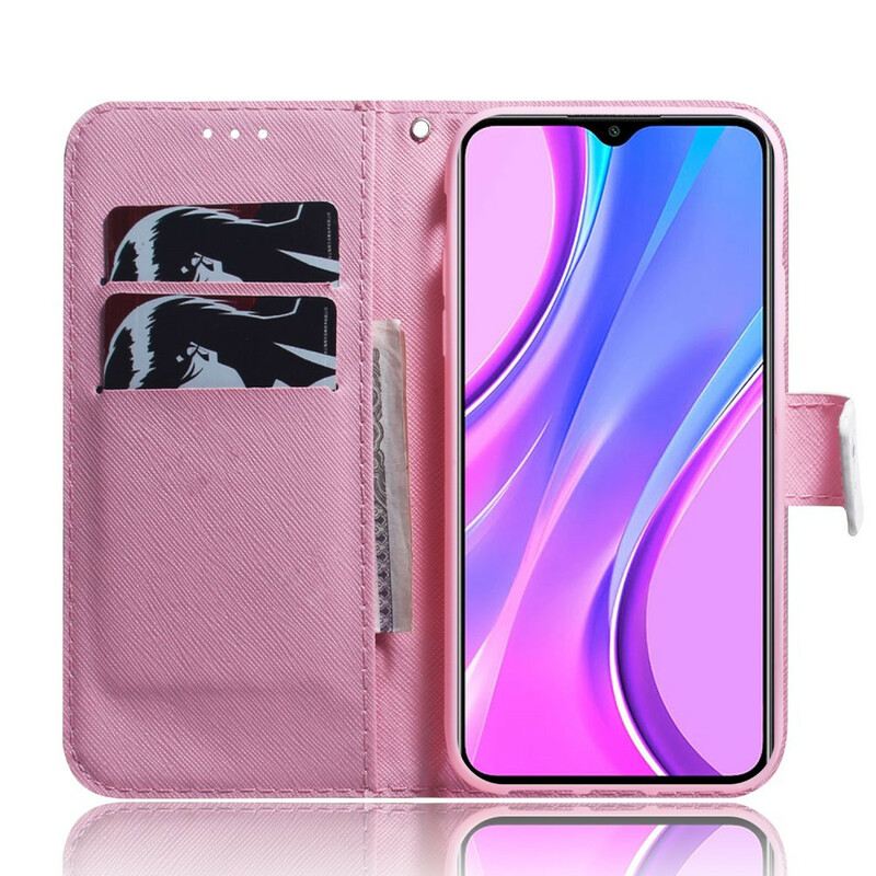 Kinyitható Tokok Xiaomi Redmi 9 Virág Poros Rózsaszín