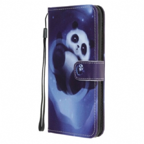 Fliptok / Bőrtok iPhone 12 Mini szíjjal Panda Space Kötéllel