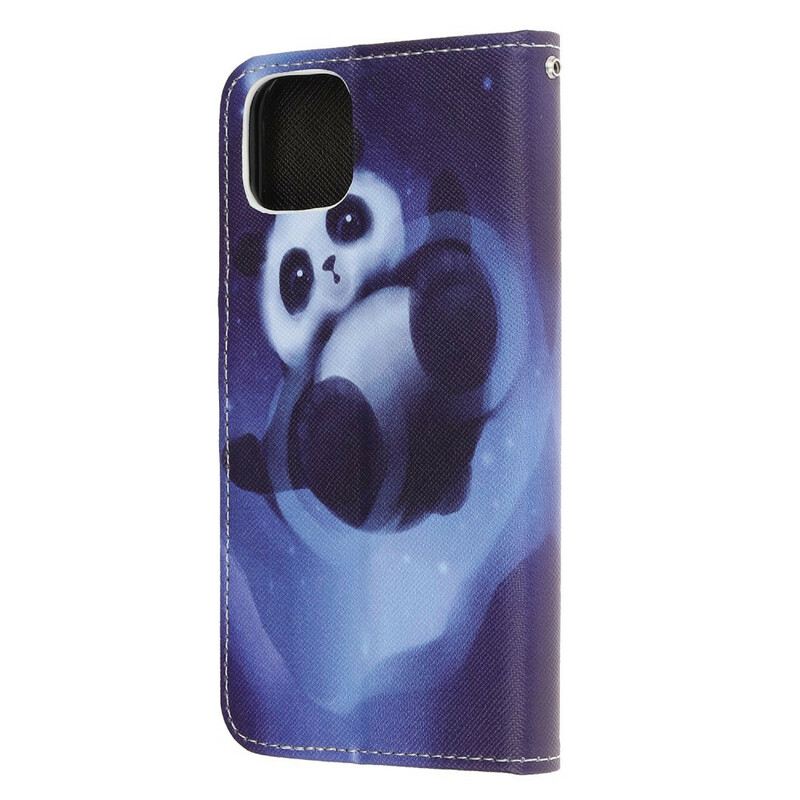 Fliptok / Bőrtok iPhone 12 Mini szíjjal Panda Space Kötéllel