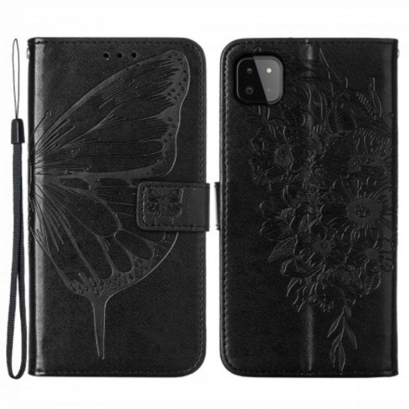 Fliptok / Bőrtok Samsung Galaxy A22 5G Butterfly Design Zsinórral