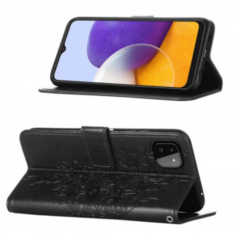 Fliptok / Bőrtok Samsung Galaxy A22 5G Butterfly Design Zsinórral