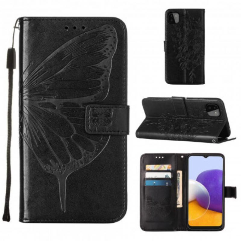 Fliptok / Bőrtok Samsung Galaxy A22 5G Butterfly Design Zsinórral