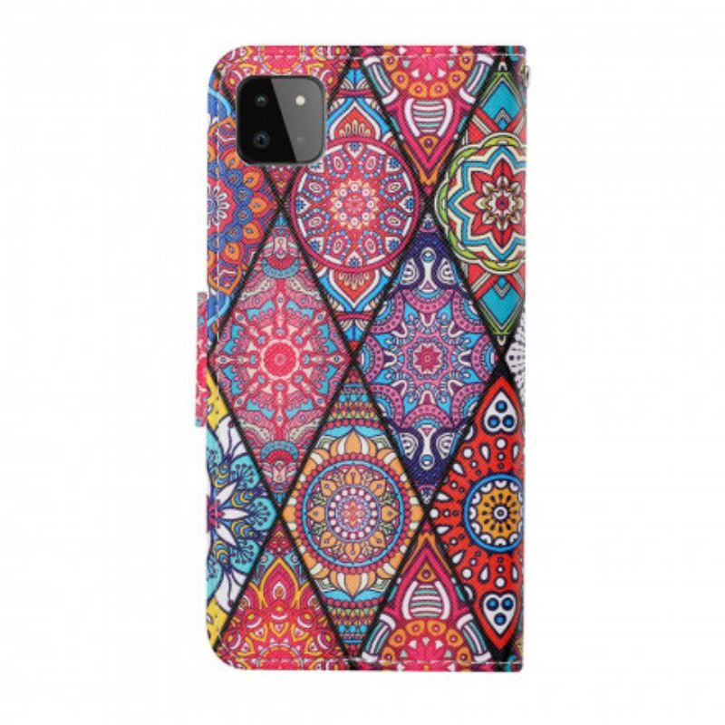 Fliptok / Bőrtok Samsung Galaxy A22 5G Patchwork Zsinórral