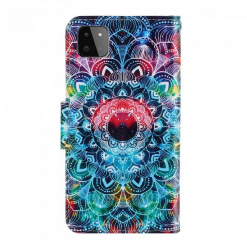 Fliptok / Bőrtok Samsung Galaxy A22 5G szíjjal Feltűnő Strappy Mandala