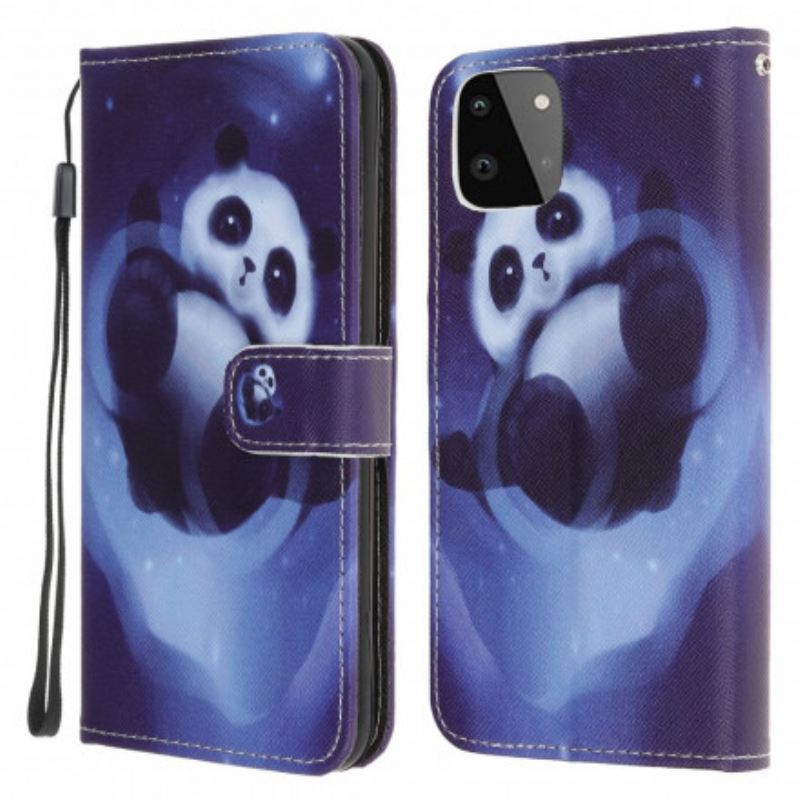 Fliptok / Bőrtok Samsung Galaxy A22 5G szíjjal Panda Space Kötéllel