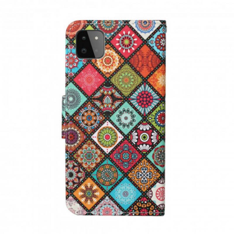 Fliptok Samsung Galaxy A22 5G Patchwork Mandalák Zsinórral