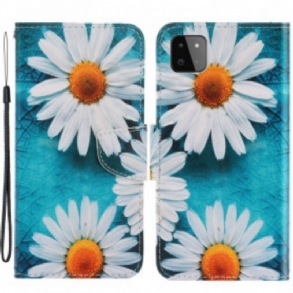 Fliptok Samsung Galaxy A22 5G szíjjal Thong Daisies