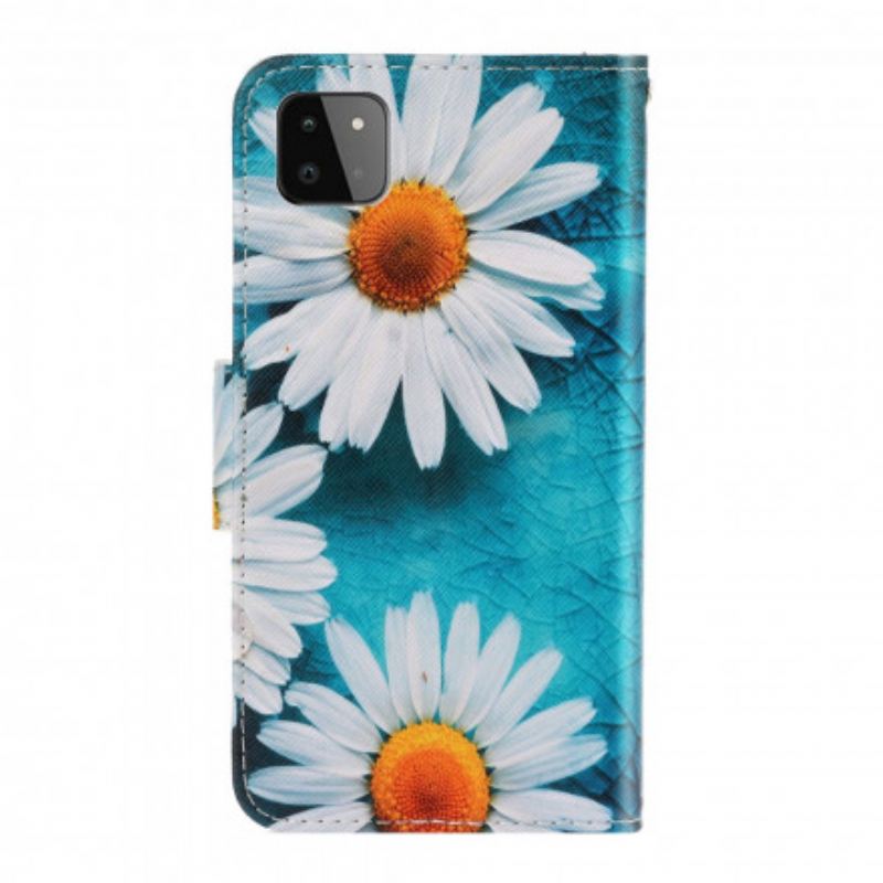 Fliptok Samsung Galaxy A22 5G szíjjal Thong Daisies