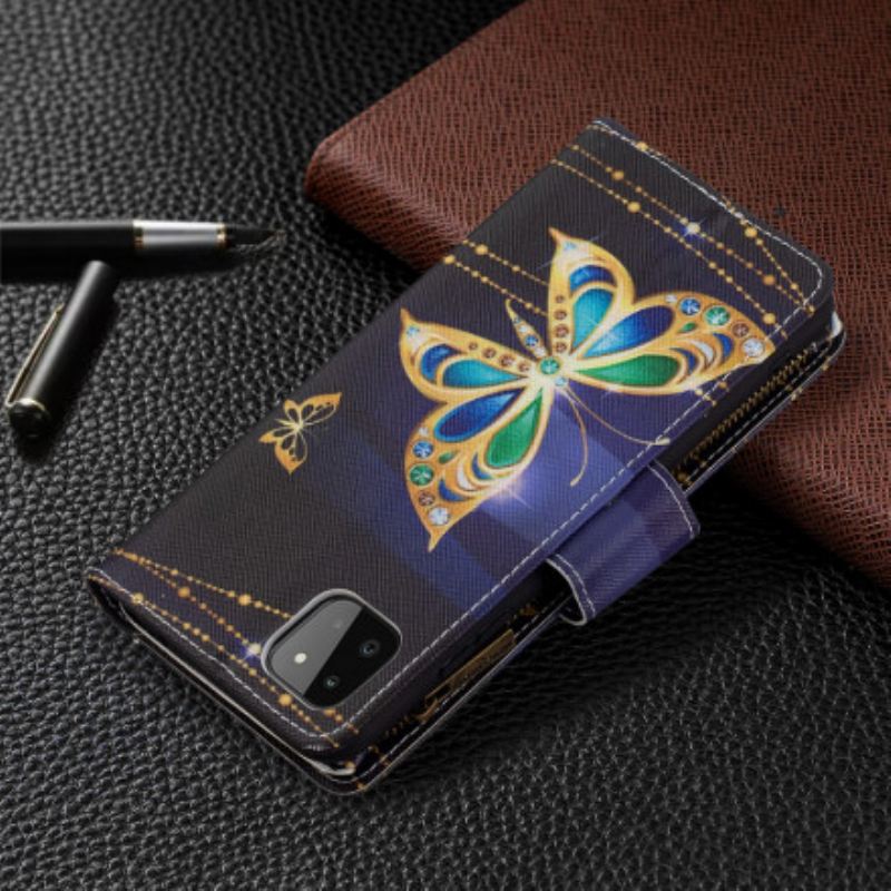 Kinyitható Tokok Samsung Galaxy A22 5G Butterflies Art Cipzáras Tasak