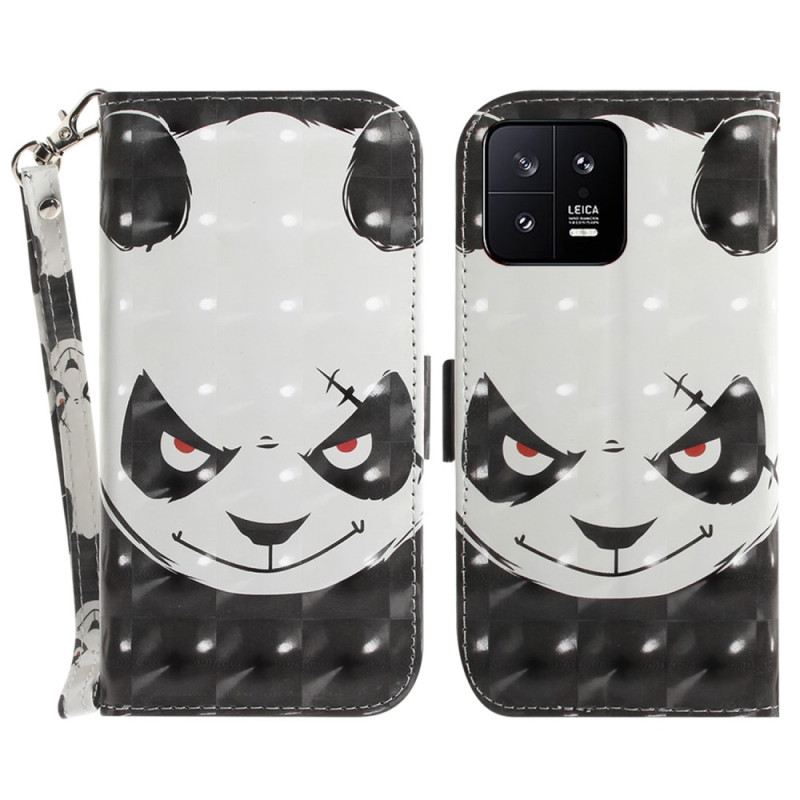 Fliptok / Bőrtok Xiaomi 13 szíjjal Dühös Panda Zsinórral