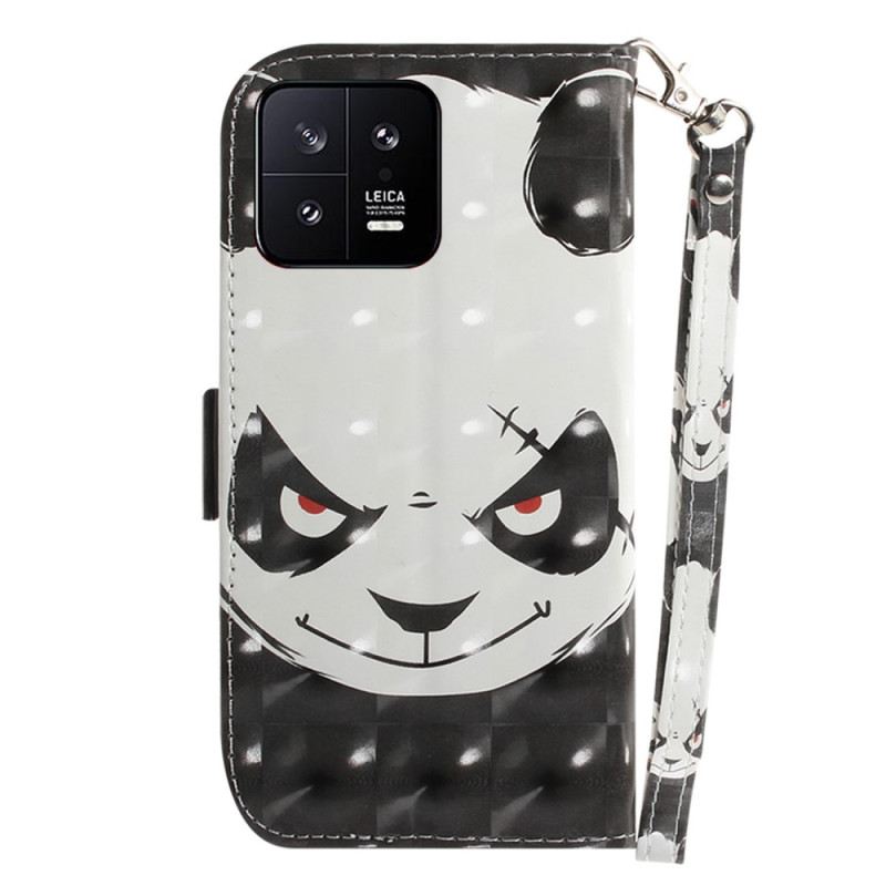 Fliptok / Bőrtok Xiaomi 13 szíjjal Dühös Panda Zsinórral