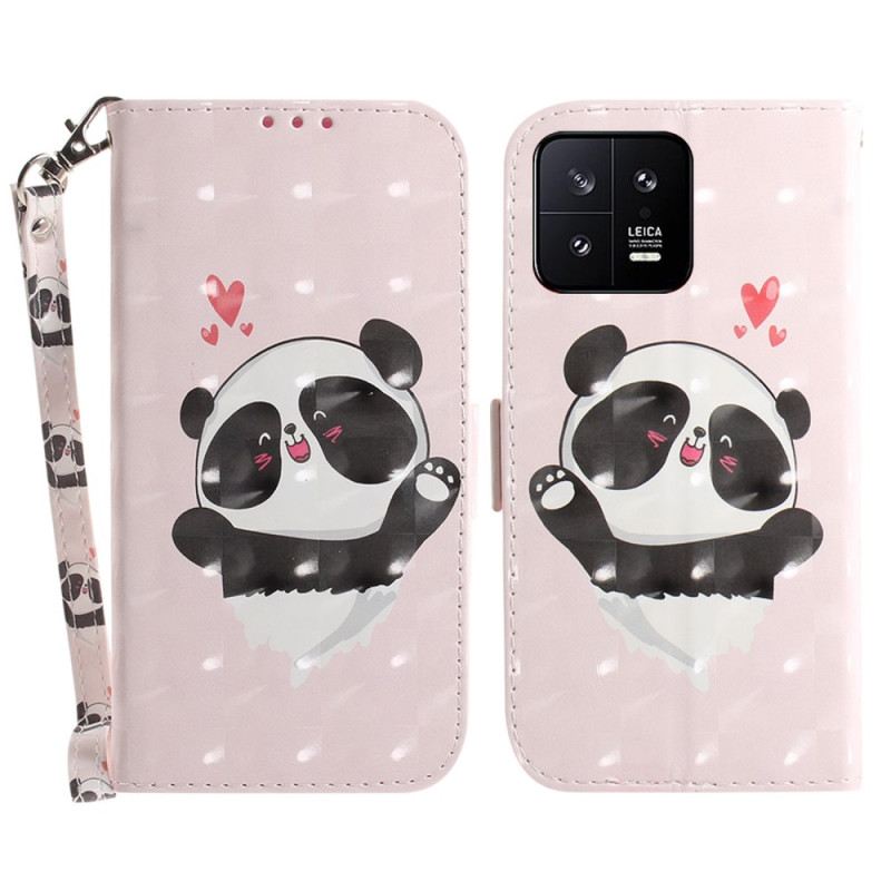 Fliptok / Bőrtok Xiaomi 13 szíjjal Panda Love With Lanyard