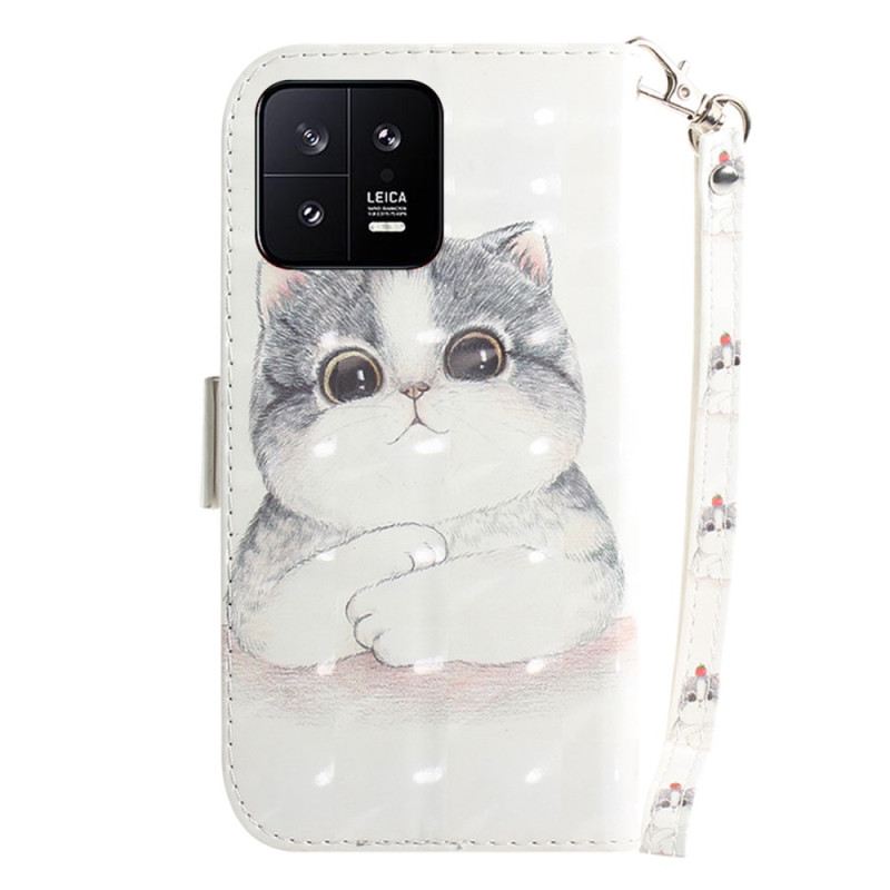 Fliptok / Bőrtok Xiaomi 13 szíjjal Tanga Graphic Cat