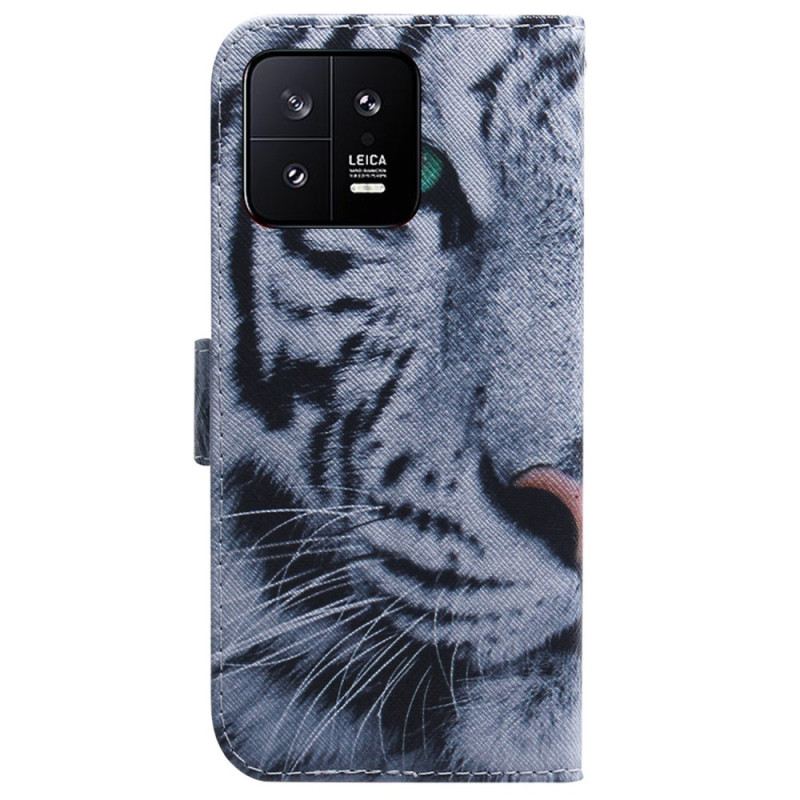 Kinyitható Tokok Xiaomi 13 szíjjal Pántos Fehér Tigris