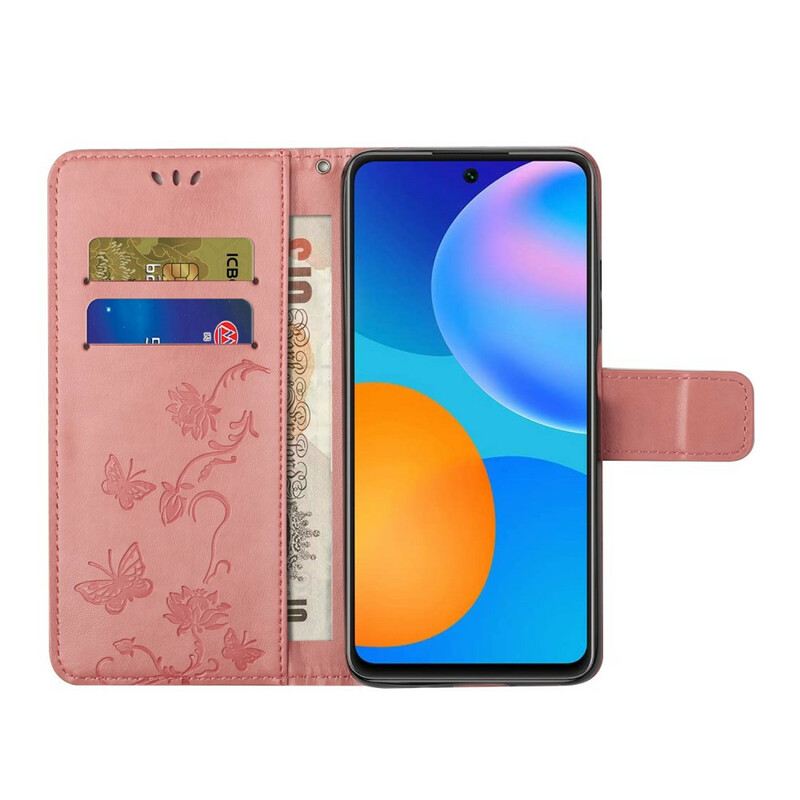 Fliptok Samsung Galaxy A72 4G / A72 5G szíjjal Tanga Pillangók És Virágok