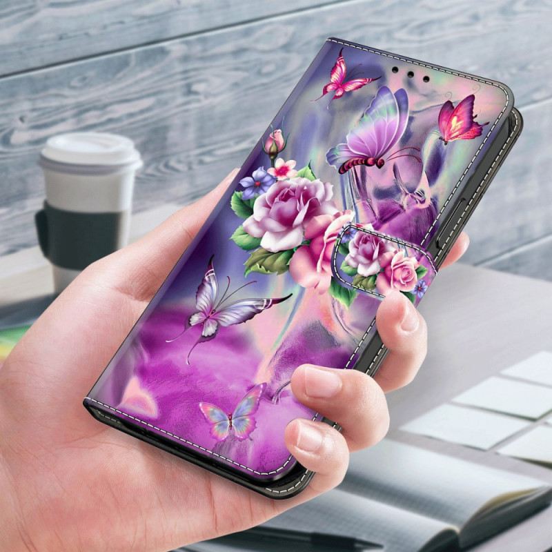 Fliptok Xiaomi 14 Pro Lila Pillangók És Virágok