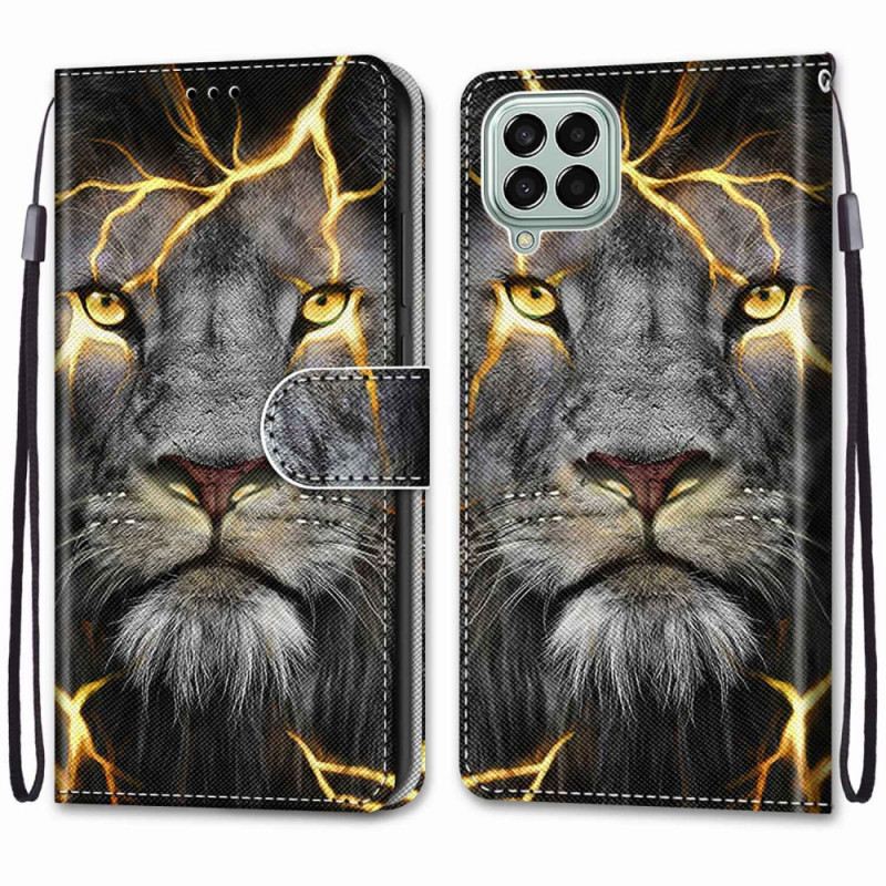 Fliptok / Bőrtok Samsung Galaxy M53 5G szíjjal Feline On Fire Szíjjal