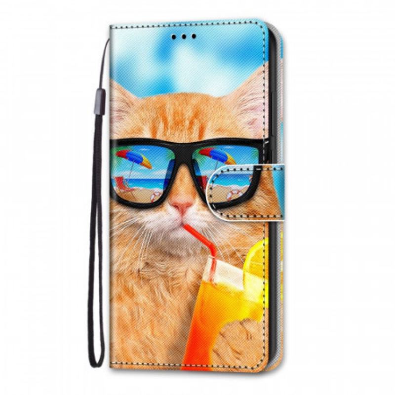 Fliptok / Bőrtok Samsung Galaxy M53 5G szíjjal Strappy Star Cat