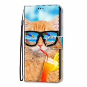 Fliptok / Bőrtok Samsung Galaxy M53 5G szíjjal Strappy Star Cat