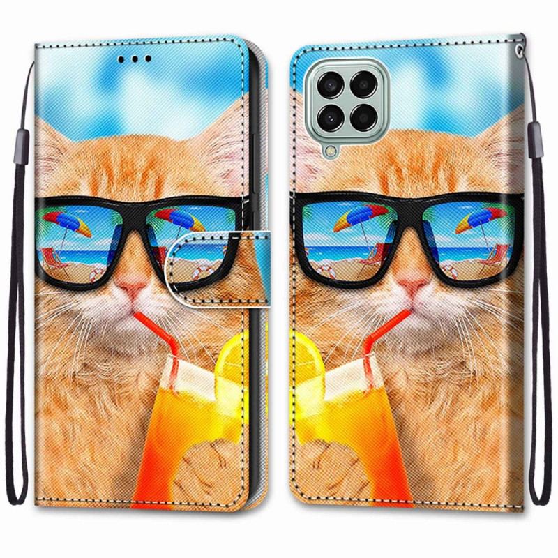 Fliptok / Bőrtok Samsung Galaxy M53 5G szíjjal Strappy Star Cat