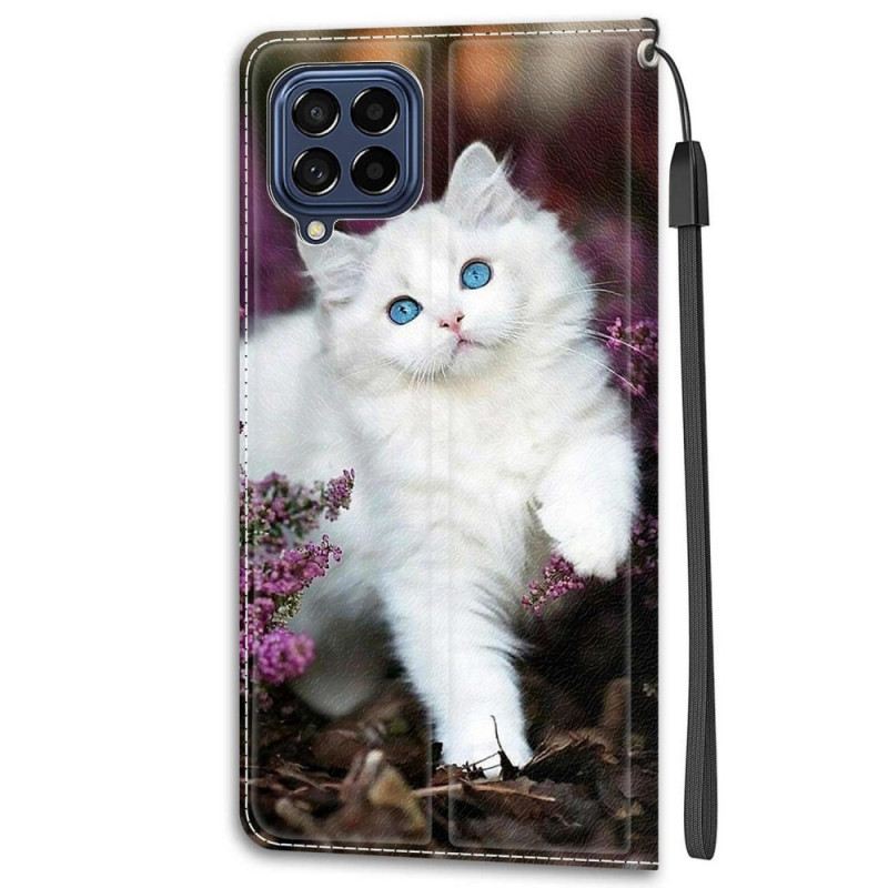 Fliptok / Bőrtok Samsung Galaxy M53 5G szíjjal Tanga Cat Fan