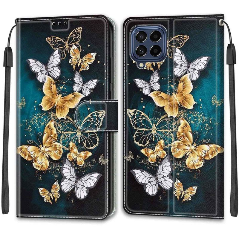 Kinyitható Tokok Samsung Galaxy M53 5G szíjjal Strap Butterflies Fan