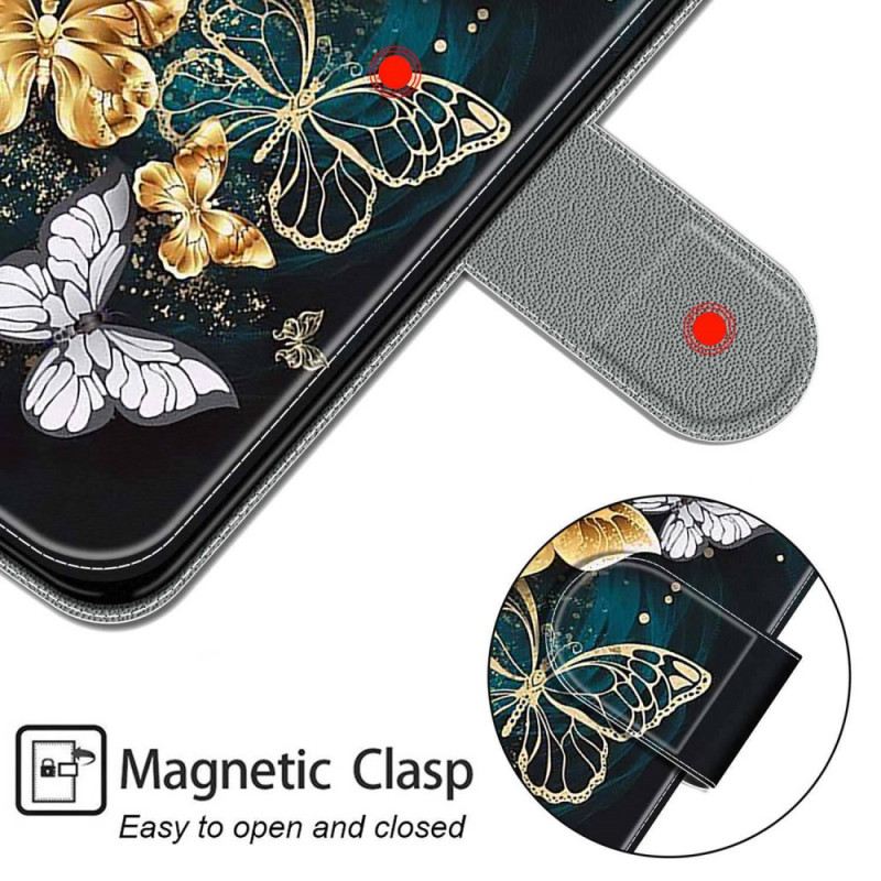 Kinyitható Tokok Samsung Galaxy M53 5G szíjjal Strap Butterflies Fan