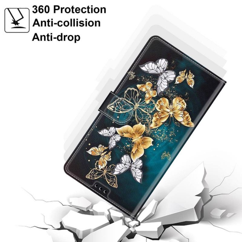 Kinyitható Tokok Samsung Galaxy M53 5G szíjjal Strap Butterflies Fan