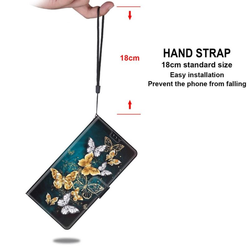 Kinyitható Tokok Samsung Galaxy M53 5G szíjjal Strap Butterflies Fan