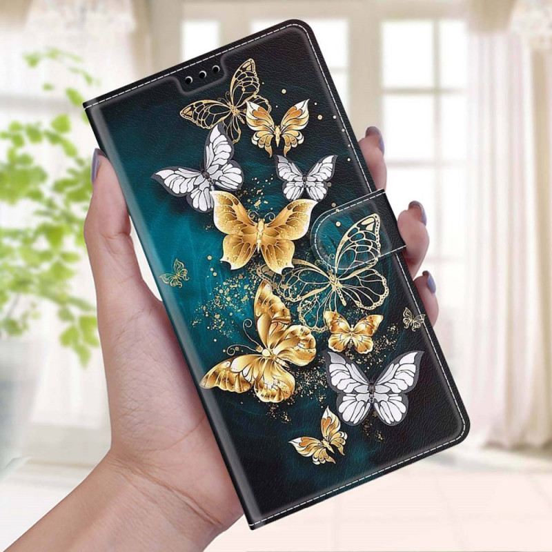 Kinyitható Tokok Samsung Galaxy M53 5G szíjjal Strap Butterflies Fan