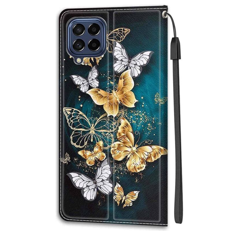 Kinyitható Tokok Samsung Galaxy M53 5G szíjjal Strap Butterflies Fan